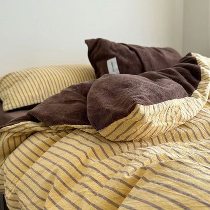 Plush Reversible Striped Flannel Fleece Bedding Set