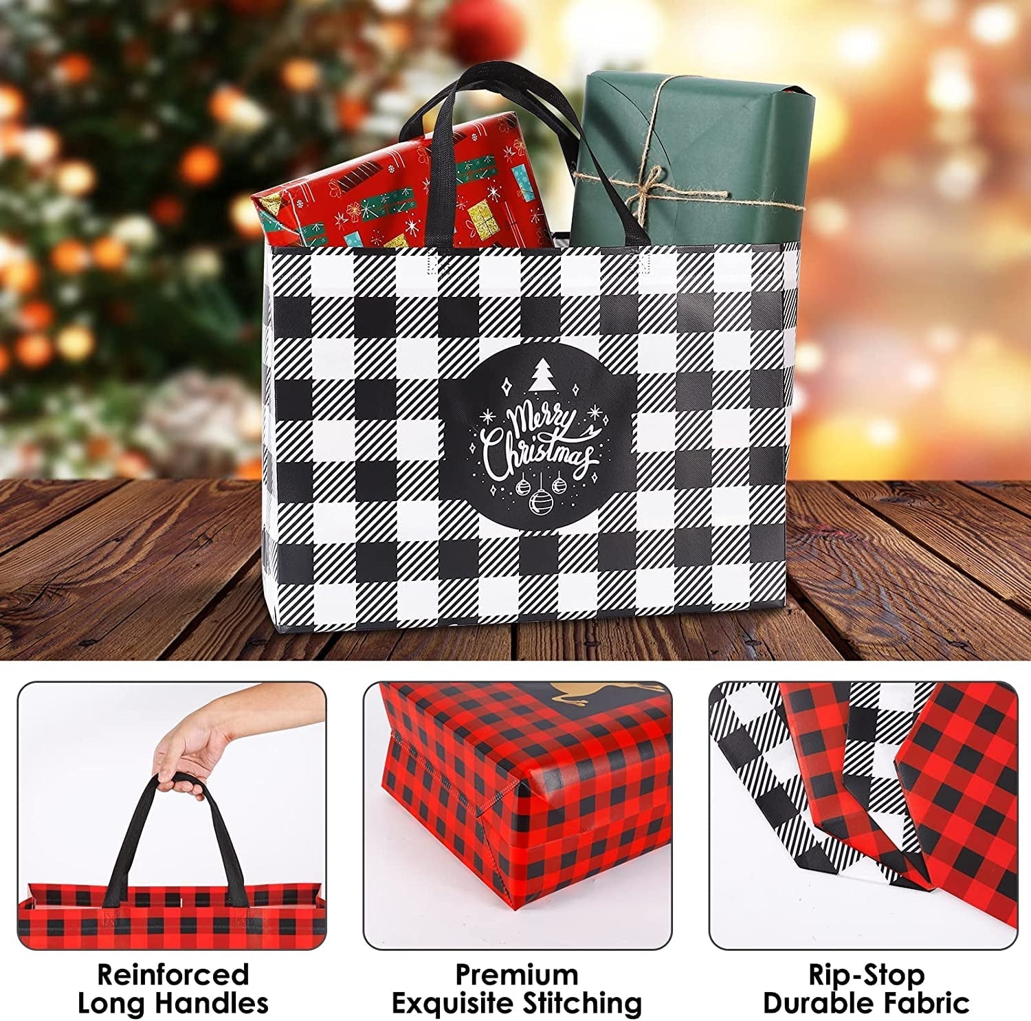 8 Pack Extra Large Christmas Gift Bags, Reusable Tote Bags with Handle Non-Woven Christmas Grocery Shopping Totes for Holiday Xmas, 16.9*12.6*6.8" Home & Kitchen Kitchen & Dining Luggage & Bags Reusable Grocery Bags Shopping Totes Storage & Organization Travel & To-Go Food Containers