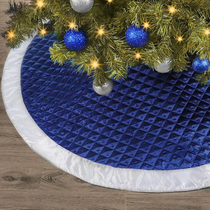 Ivenf Christmas Tree Skirt, 48 Inches Large Blue Silver Faux Silk Thick Luxury Skirt, for Xmas Tree Holiday Decorations Home & Kitchen Seasonal Décor Tree Skirts