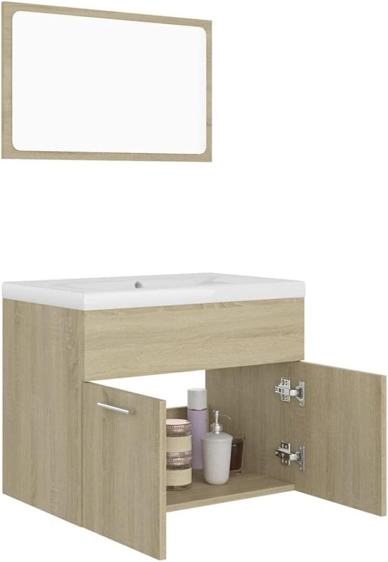 (Fast Delivery) Modern Bathroom Furniture Set,Bathroom Vanity and Sink Combo Stand Cabinet,White Ceramic Vessel Sink with Mirror,Bathroom Furniture Set Sonoma Oak Chipboard Bathroom Fixtures Bathroom Sink Vanities & Accessories Bathroom Vanities Kitchen & Bath Fixtures Tools & Home Improvement