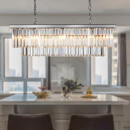 Modern K9 Crystal Chandelier Pendant Light Fixture, Rectangular Ceiling Lamp with 8-Lights for Dining Room & Kitchen, Finished in Chrome, L33.5 Inch Ceiling Lights Chandeliers Lighting & Ceiling Fans Tools & Home Improvement