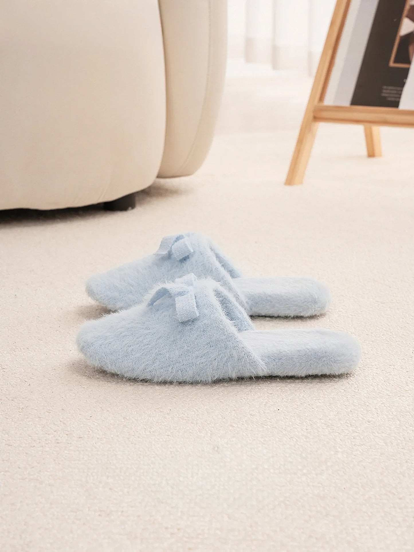 Fuzzy Solid Color Plush House Slippers