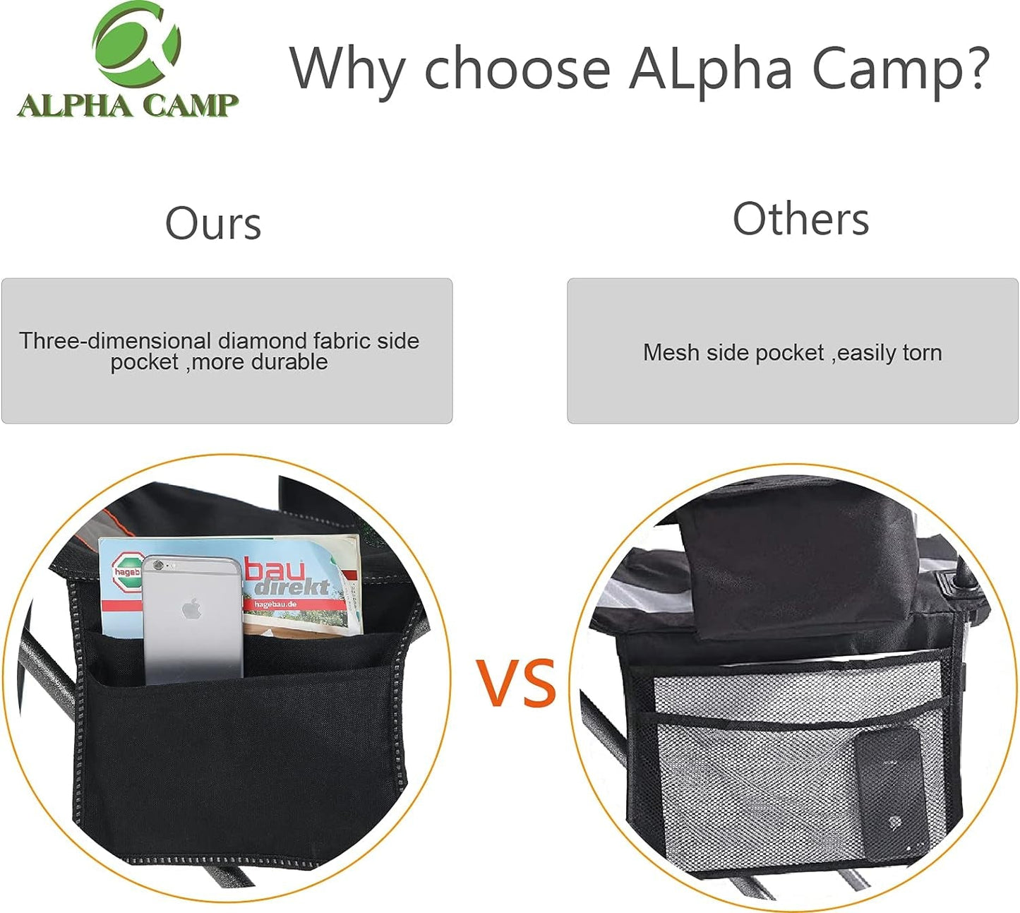 ALPHA CAMP Oversized Camping Folding Chair, Heavy Duty Support 450 LBS Steel Frame Collapsible Padded Arm Chair with Cup Holder Quad Lumbar Back, Portable for Outdoor,Black Camping & Hiking Camping Furniture Chairs Outdoor Recreation Sports & Outdoors