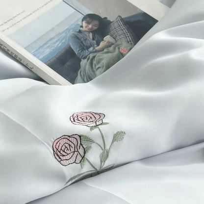 Silky Embroidered Butterfly & Rose Tencel Bedding Set