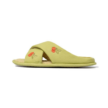 Soft Embroidered Cherry Plush House Slippers