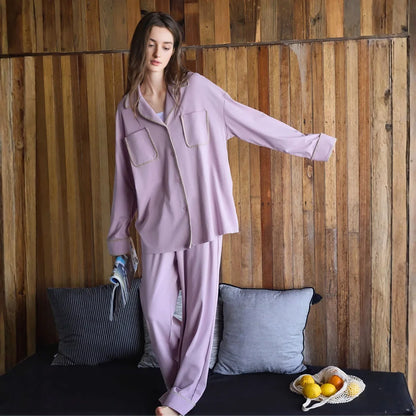 Soft Contrast Trim Cotton Pajama Set