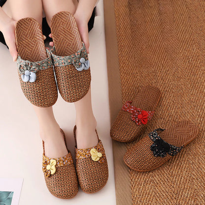 Woven Floral Natural Rattan House Slippers
