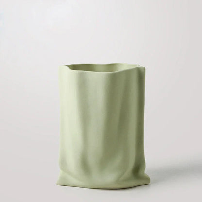 Frosted Ruched Ceramic Paper Bag Vase