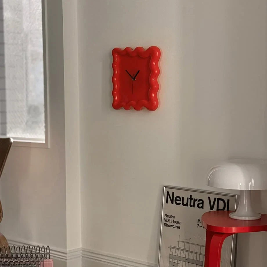 Wavy Squiggle Frame Minimalist Melamine Clock