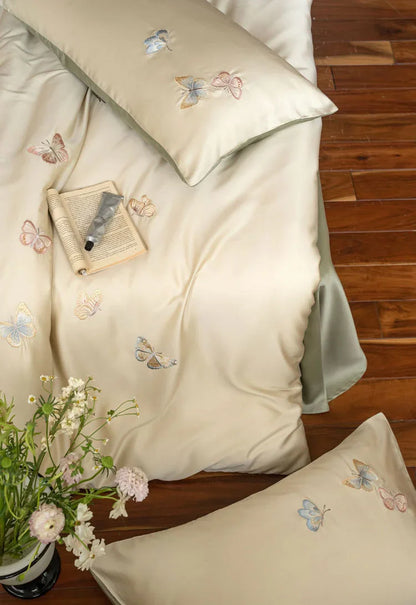Silky Butterfly Embroidered Tencel Bedding Set