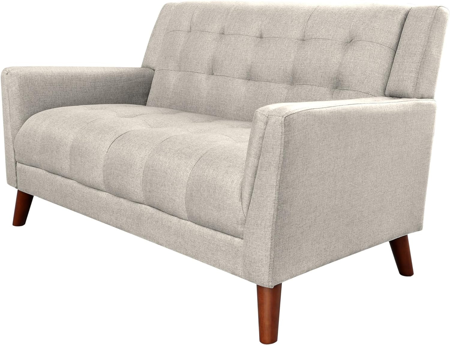 Christopher Knight Home Evelyn Mid Century Modern Fabric Arm Chair and Loveseat Set, Beige, Walnut Furniture Home & Kitchen Living Room Furniture Living Room Sets