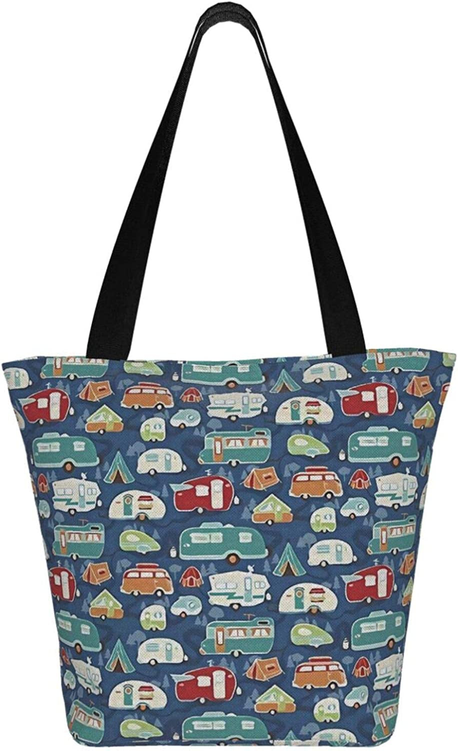 Antcreptson Campers Camping Trailers Canvas Tote Bag for Women Travel Work Shopping Grocery Top Handle Purses Large Totes Reusable Handbags Cotton Shoulder Bags for Women Travel Work Shopping Grocery Home & Kitchen Kitchen & Dining Luggage & Bags Reusable Grocery Bags Shopping Totes Storage & Organization Travel & To-Go Food Containers