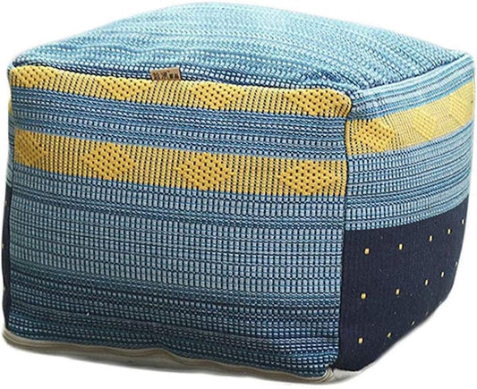 Square Unstuffed Pouf Cover, Ottoman, Foot Stool, Foot Rest, Cotton Linen Bean Bag Chair for Living Room, Bedrooms, Home Decor Blue Furniture Home & Kitchen Living Room Furniture Poufs