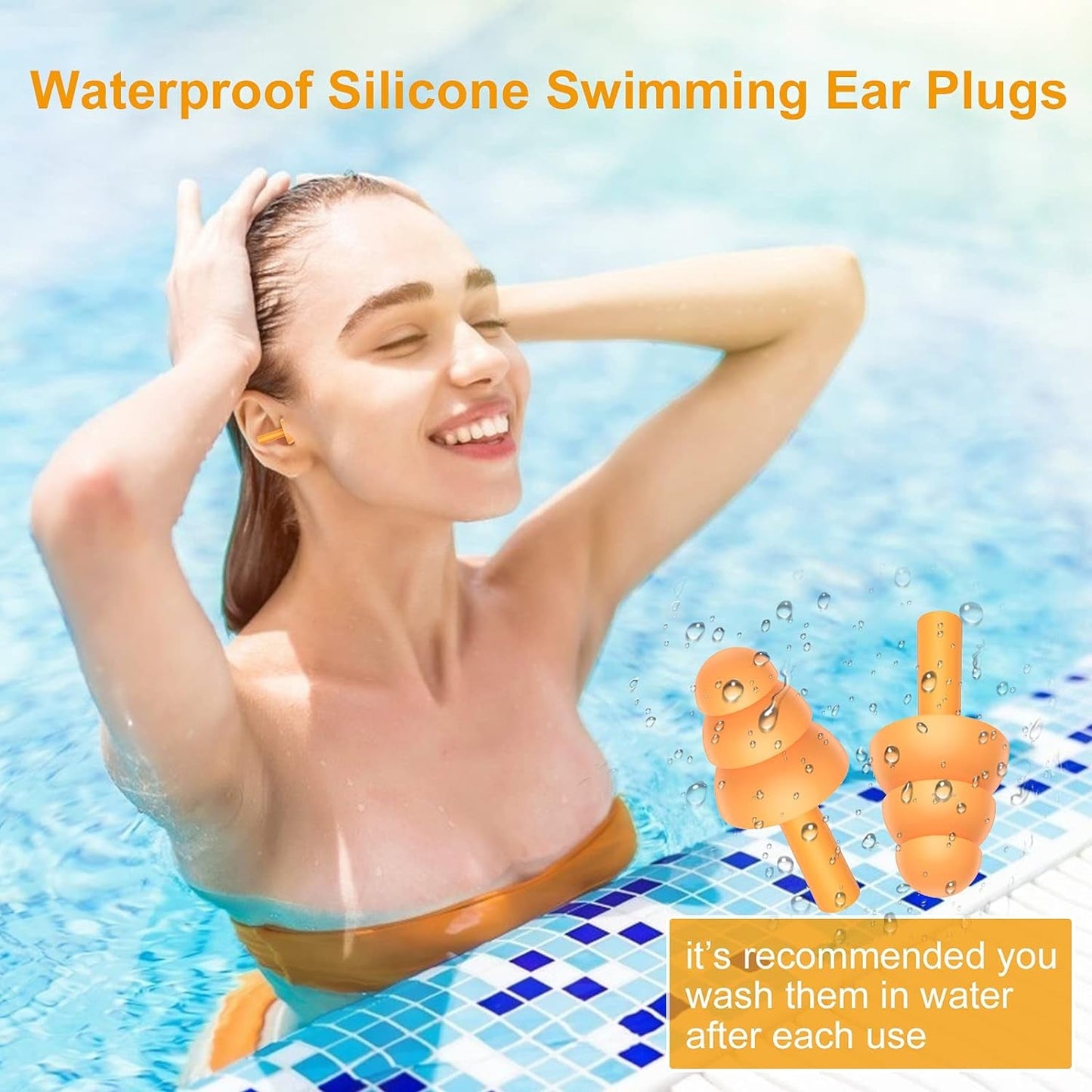 Ear Plugs for Swimming, 10 Pairs Reusable Ear Plugs, Ear Plugs Swimming for Kids and Adults. Swimming Ear Plugs, Ear Plugs for Swimming Pool / Shower Bathing and Other Water Sports Ear Care Earplugs Health & Household Health Care