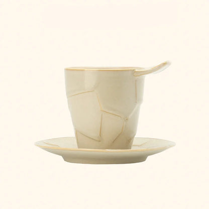 Textured Geometric Ceramic Coffee Cup & Saucer Set