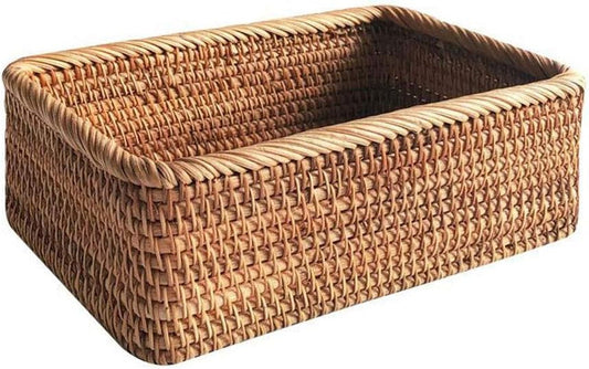 Handmade Weaving Rattan Wicker Basket,Portable Picnic Storage Box Home Kitchen Lawn & Garden Patio Patio Furniture & Accessories Picnic Baskets Tables & Accessories