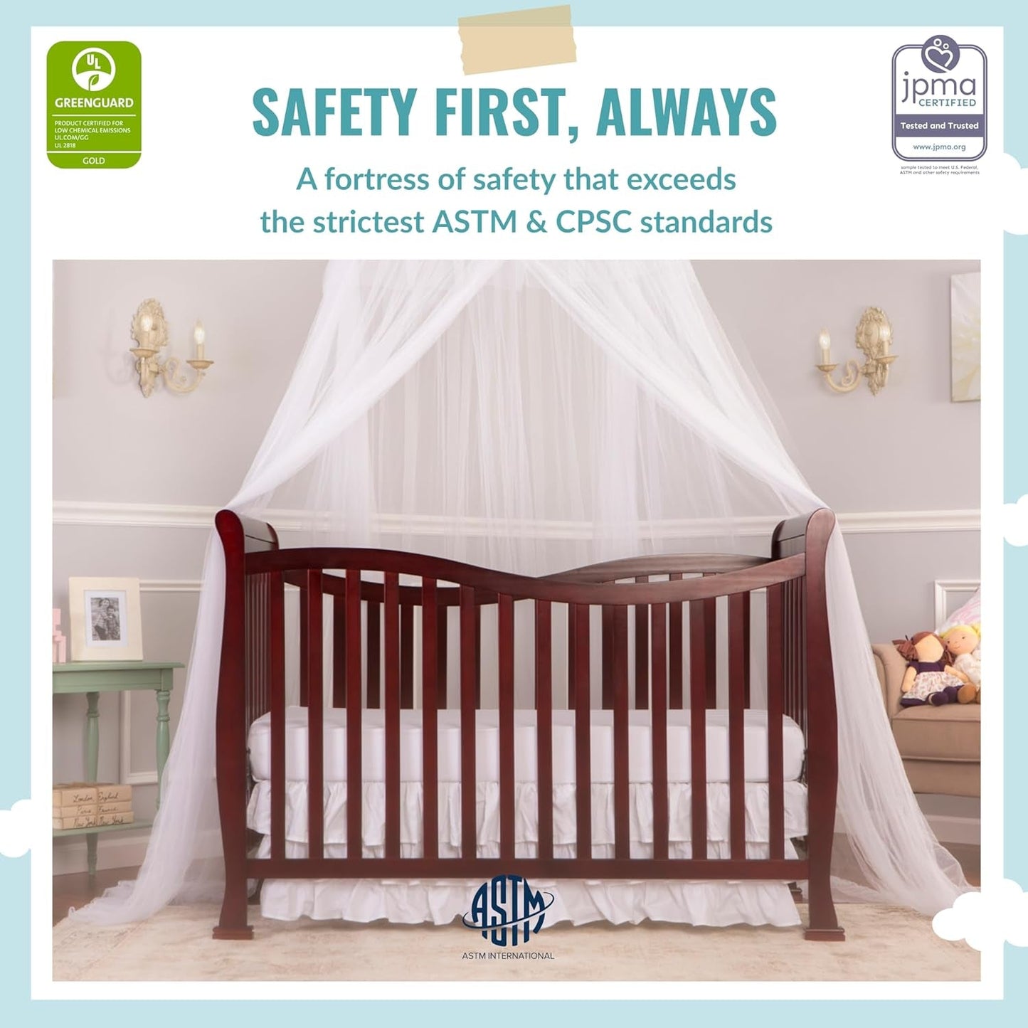 Violet 7-In-1 Convertible Life Style Crib in Cherry, Greenguard Gold Certified, 4 Mattress Height Settings, Made of Sustainable New Zealand Pinewood Baby Products Cribs Furniture Infant & Toddler Beds Nursery