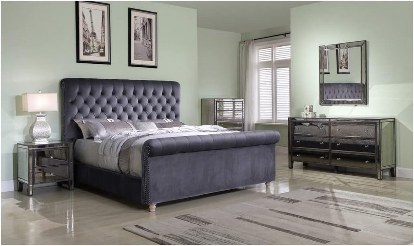 Best Master Furniture Jean-Carrie Upholstered Sleigh Bed King Grey Bedroom Furniture Beds Frames & Bases Furniture Home & Kitchen