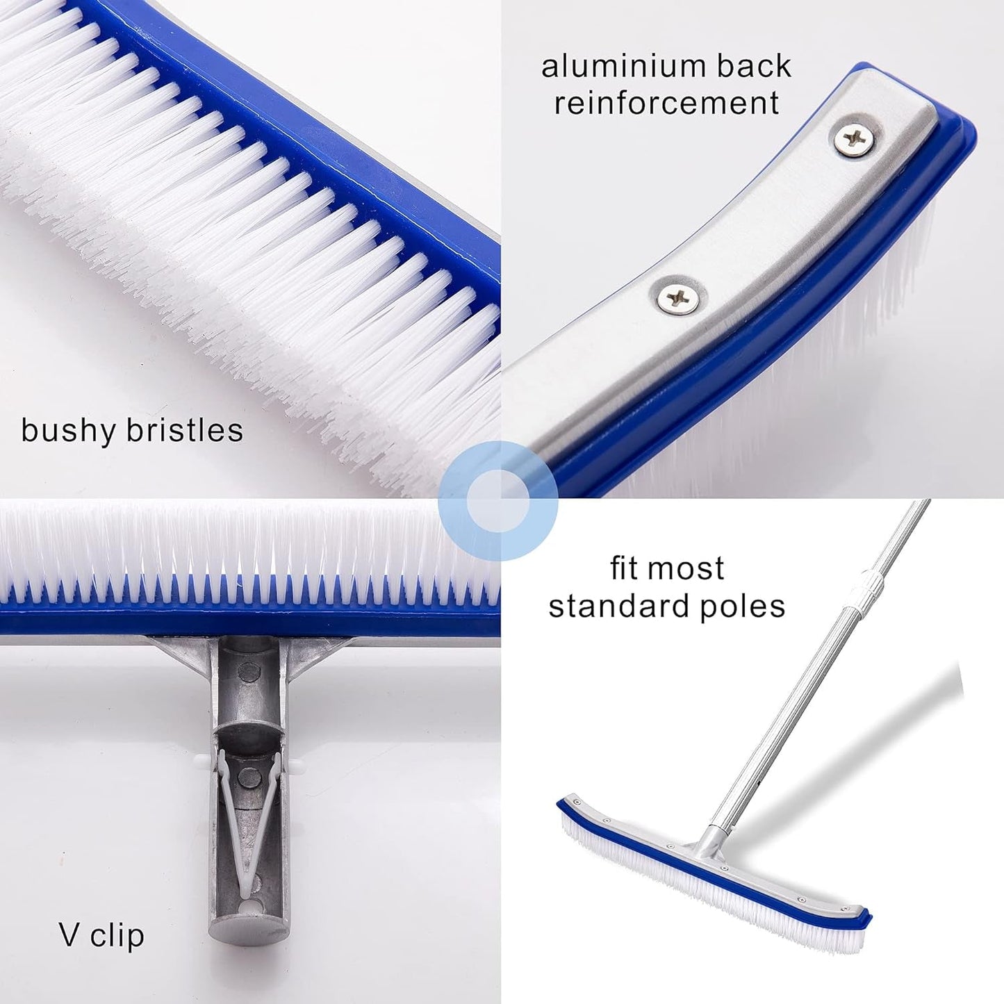 18" Swimming Pool Brush, Heavy Duty Swimming Pool Cleaning Brush with Nylon Bristles & EZ Clips for Wall, Tile, Floors, Steps Cleaning Tools & Chemicals Hot Tubs & Supplies Lawn & Garden Patio Pool Brushes Pools