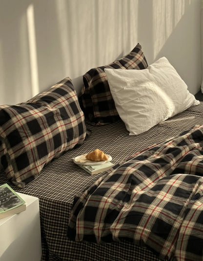 Textured Tartan Plaid & Gingham Washed Cotton Bedding Set