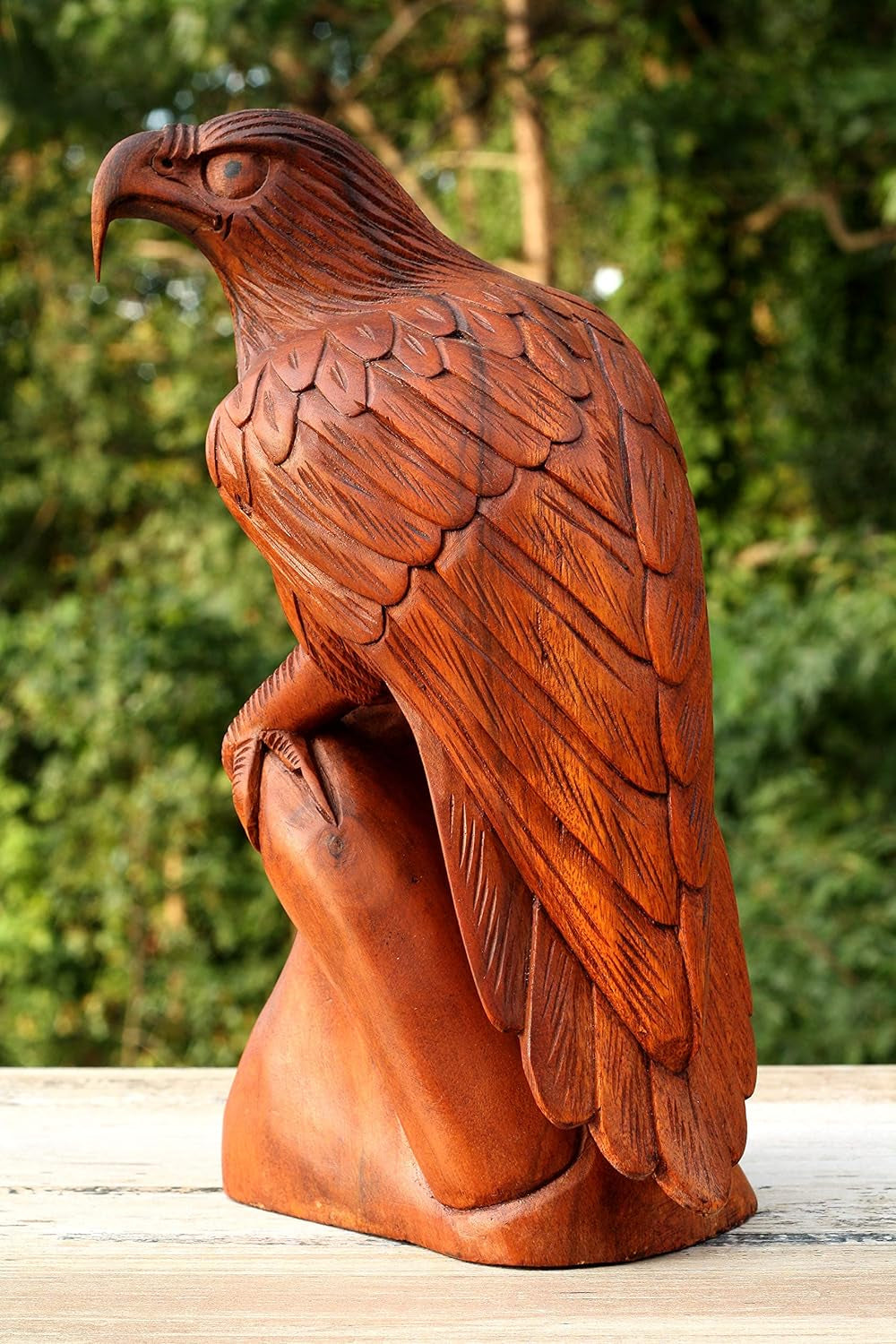 G6 Collection 12" Large Solid Wooden Handmade American Eagle Statue Handcrafted Figurine Sculpture Art Hand Carved Rustic Lodge Outdoor Decorative Home Decor Us Accent Decoration Eagle Statue Home & Kitchen Home Décor Accents Home Décor Products Sculptures Statues