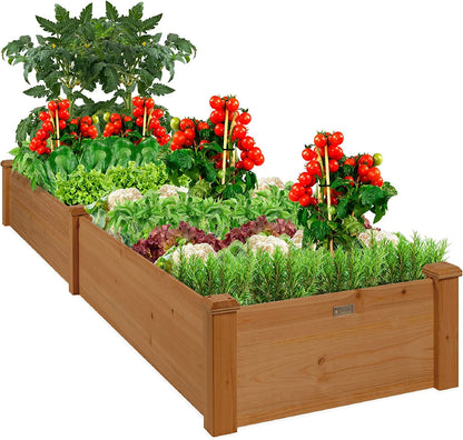 Best Choice Products 8X2Ft Outdoor Wooden Raised Garden Bed Planter for Vegetables, Grass, Lawn, Yard - Natural Gardening & Lawn Care Lawn & Garden Patio Planters & Container Accessories Pots Raised Beds