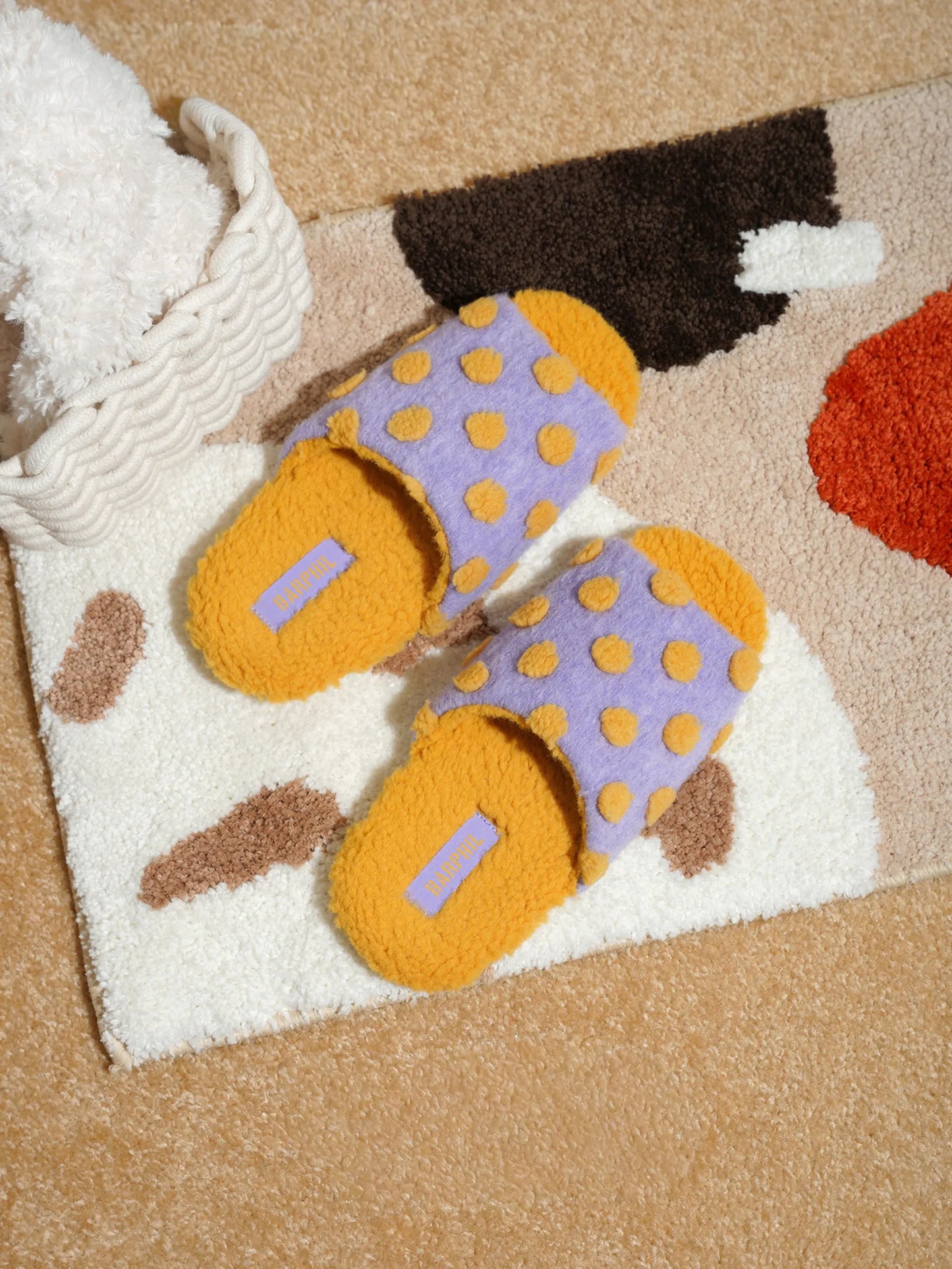 Plush Polka Dot Fuzzy House Slippers