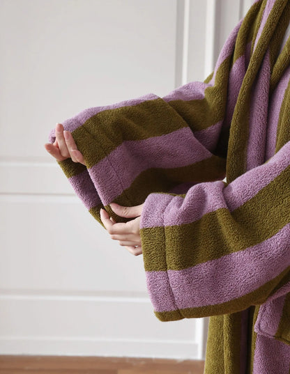 Plush Wide Striped Cotton Robe