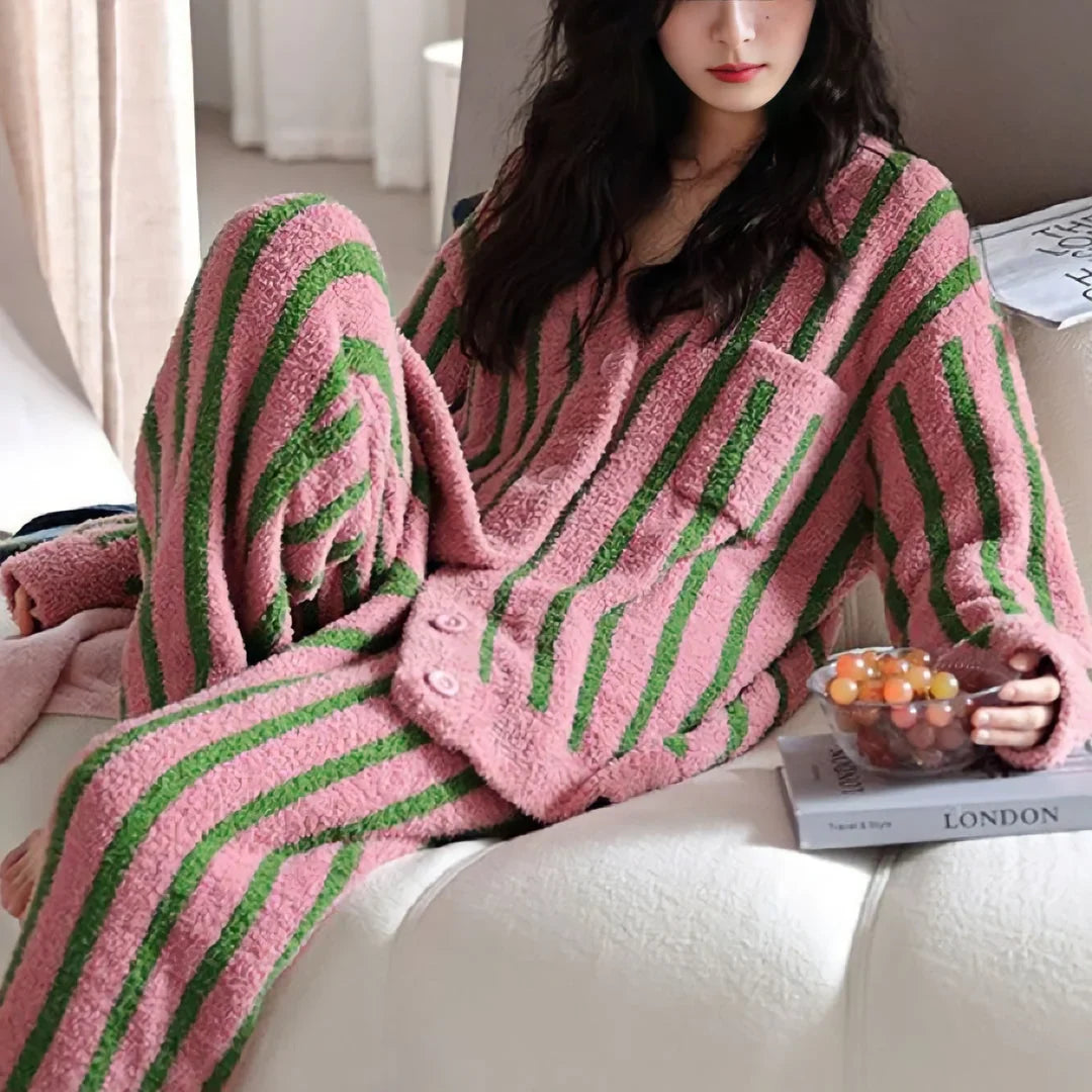 Plush Bold Striped Fleece Pajama Set
