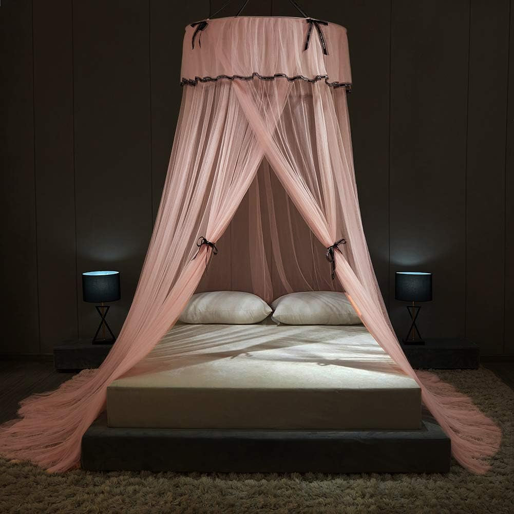 Ultra Large for Single to King Size, Princess Dome Bed Canopy Netting for Bedroom Decoration Adult Adult Awning Dome Bed Net Suitable for Single Bed Double Bed Quick Installation(Pink) Bed Canopies & Drapes Bedding Home & Kitchen