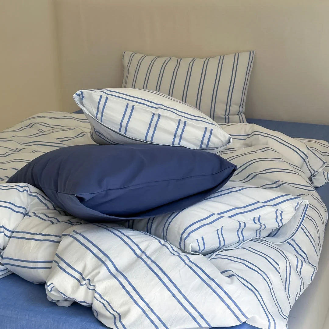 Crisp Nautical Pinstripe Washed Cotton Bedding Set