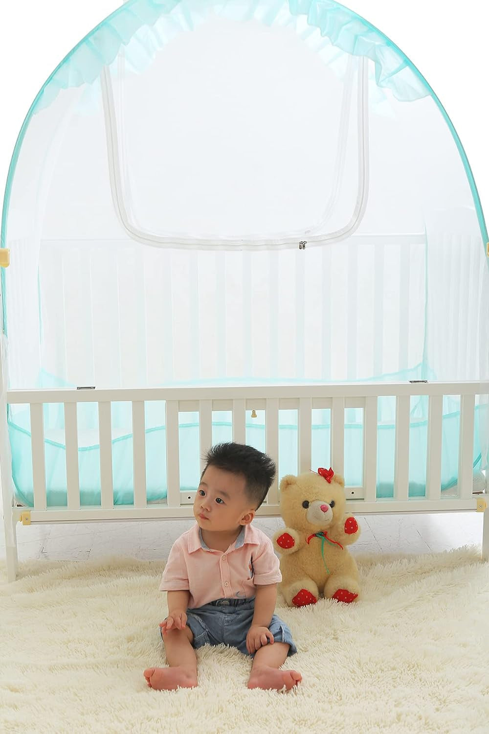 Crib Tent to Keep Toddler In, V-Fyee Baby Bed Tent Safety Mosquito Netting Canopy Cover to Protect Baby from Biting and Falling - Keep Baby from Climbing Out (Cyan, L51”X W27.5” X H51”) Baby Bedding Baby Products Bedding Bedding Accessories Mosquito Protection Nursery