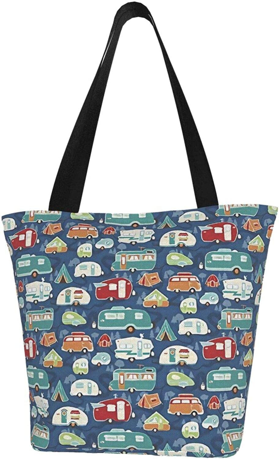 Antcreptson Campers Camping Trailers Canvas Tote Bag for Women Travel Work Shopping Grocery Top Handle Purses Large Totes Reusable Handbags Cotton Shoulder Bags for Women Travel Work Shopping Grocery Home & Kitchen Kitchen & Dining Luggage & Bags Reusable Grocery Bags Shopping Totes Storage & Organization Travel & To-Go Food Containers