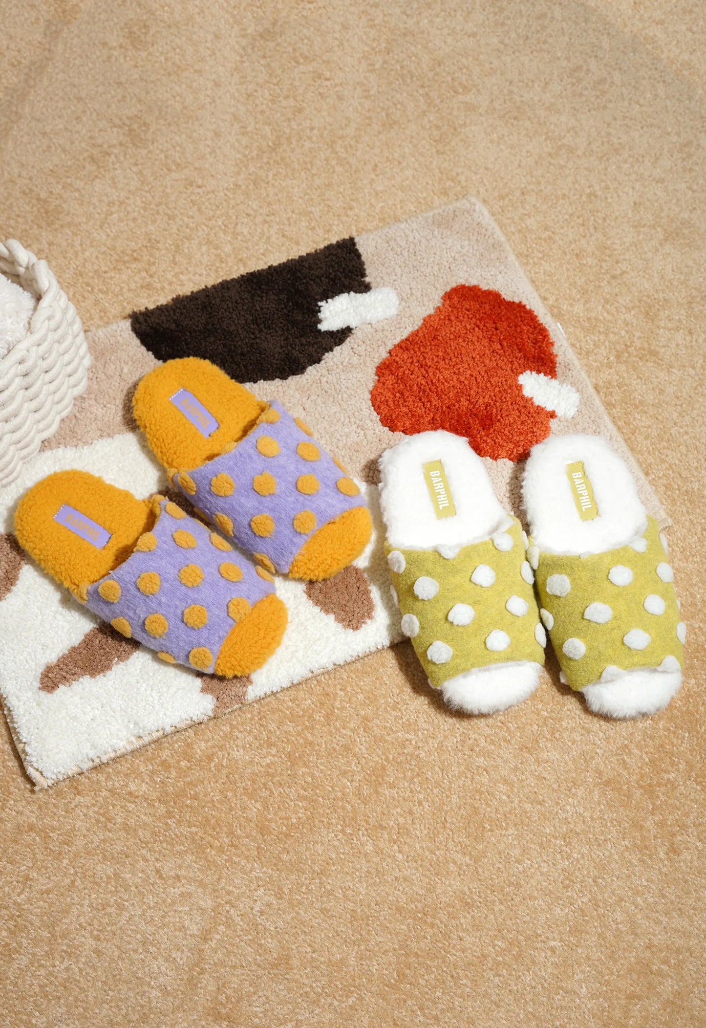Plush Polka Dot Fuzzy House Slippers