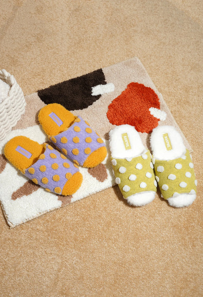Plush Polka Dot Fuzzy House Slippers