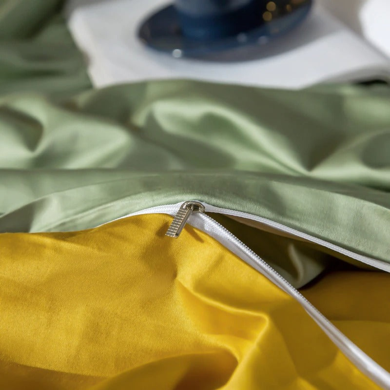 Shemir Light Green Gold Reversible Egyptian Cotton Bedding Set