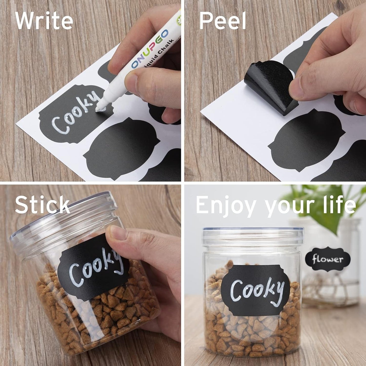 ONUPGO Chalkboard Labels Stickers Bulk - 196 Reusable Chalk Sticker Labels with Erasable Chalk Maker, Removable Waterproof Blackboard Labels for Containers, Glass, Mason Jar Labels Indexes & Stamps Labels Labels & Stickers Office & School Supplies Office Products Removable Labels