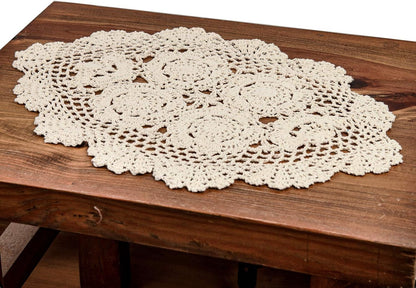 2-Pieces Handmade Cotton Crochet Doilies Oval Lace Table Placemats 12 X17Inch, Beige Home & Kitchen Kitchen & Dining Kitchen & Table Linens Place Mats