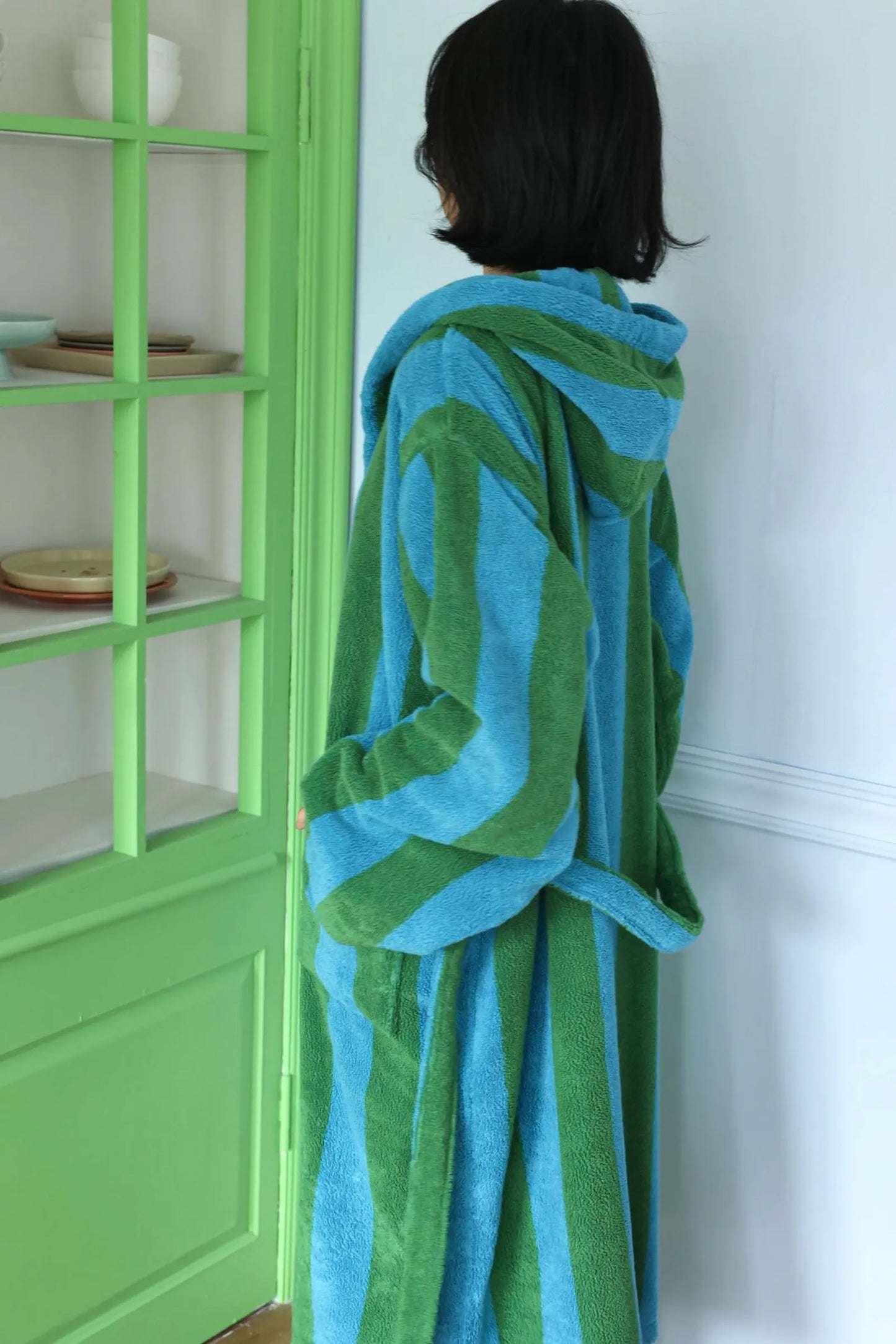 Plush Bold Striped Cotton Hooded Robe