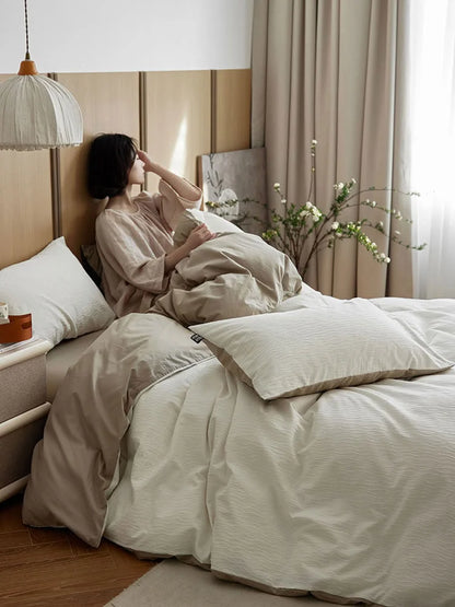 Wavy Textured Two-Tone Washed Cotton Bedding Set