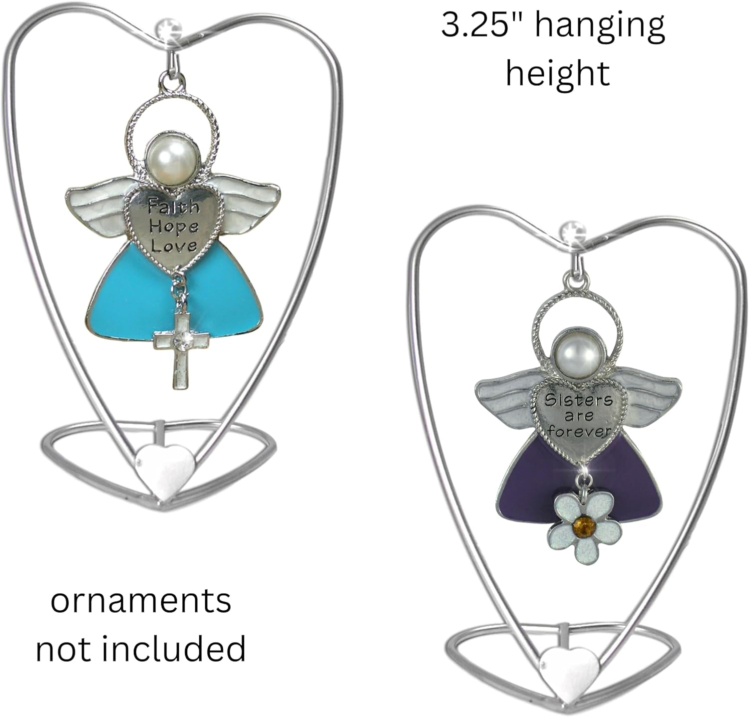 BANBERRY DESIGNS Heart Christmas Ornament Display with Heart Shaped Base - Set of 3 - Brushed Silver Metal Wire Stand - Approximately 4.25" H - 3.25" Hanging Height Display Stands Hanging Hook Stands Home & Kitchen Home Décor Accents Home Décor Products