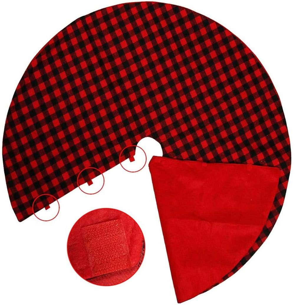 Christmas Tree Skirt 48 Inch Buffalo Plaid Xmas Tree Skirts Red and Black Checked Double Layers Tree Skirts Xmas Tree Mat for Holiday Party Mat Xmas Ornaments