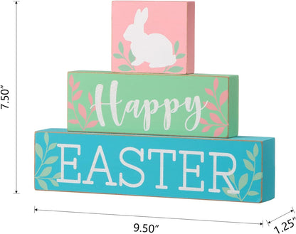 Glitzhome Wooden Block Table Sayings Happy Easter Bunny Holiday Decorations Signs, Multi-Color Decorative Accessories Decorative Signs & Plaques Home & Kitchen Home Décor Accents Home Décor Products