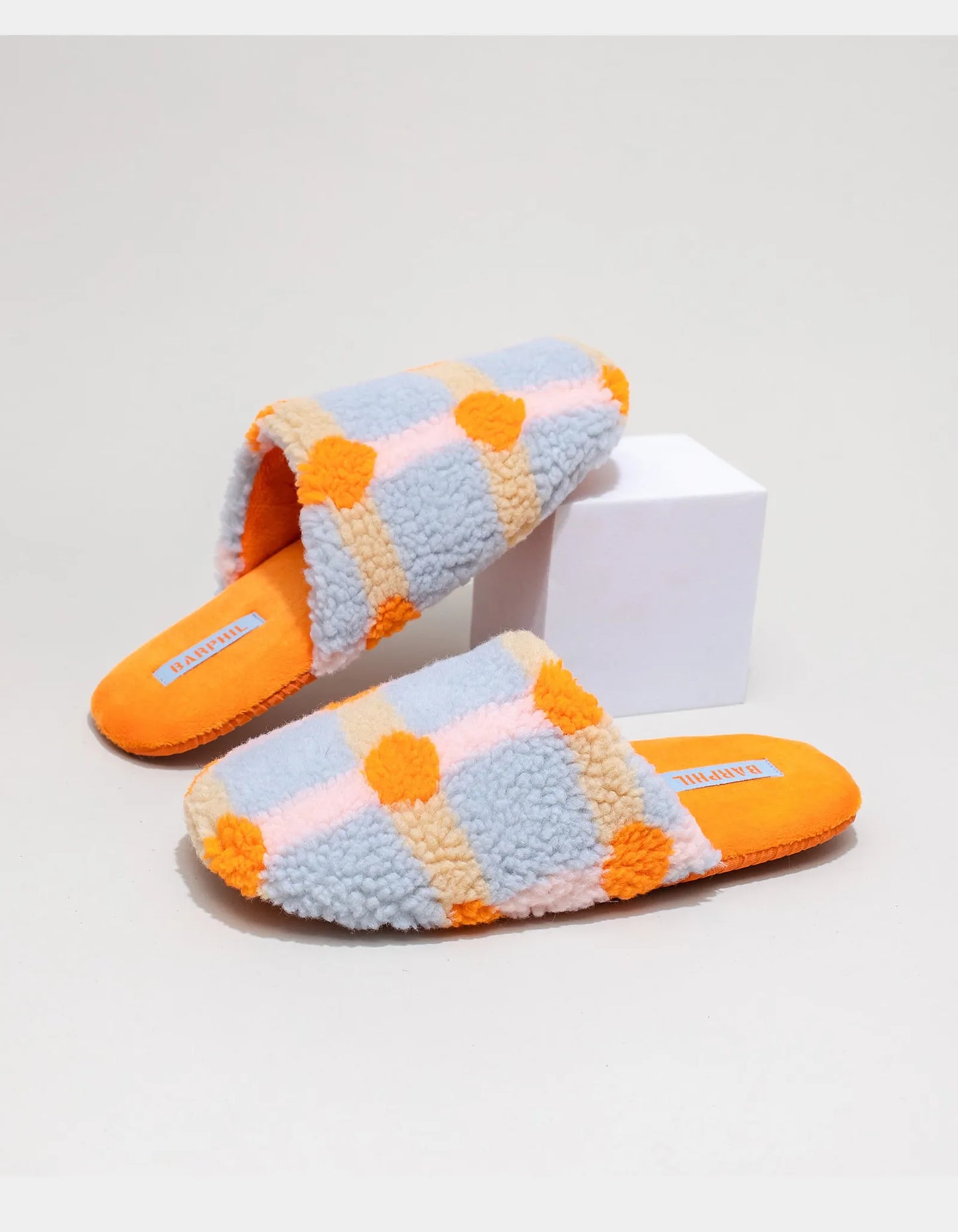 Fuzzy Plaid Sherpa House Slippers