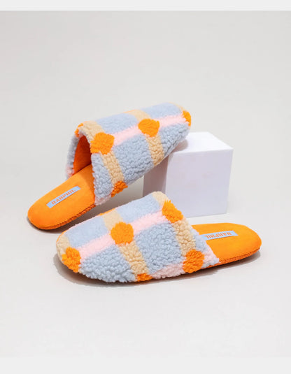 Fuzzy Plaid Sherpa House Slippers