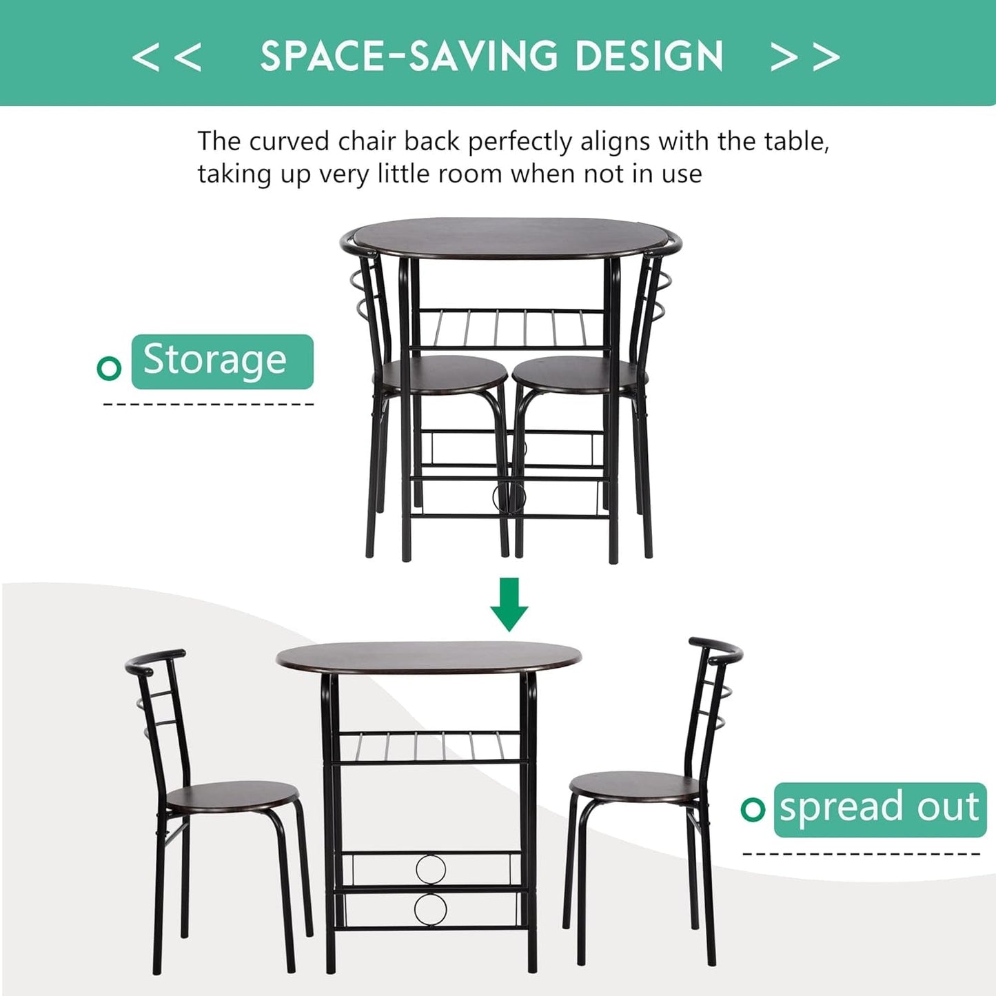 FDW 3-Piece round Table and Chair Set for Kitchen Dining Room Bar Breakfast,Compact Space Metal Frame,Wine Rack Dining Room Furniture Furniture Home & Kitchen Table & Chair Sets