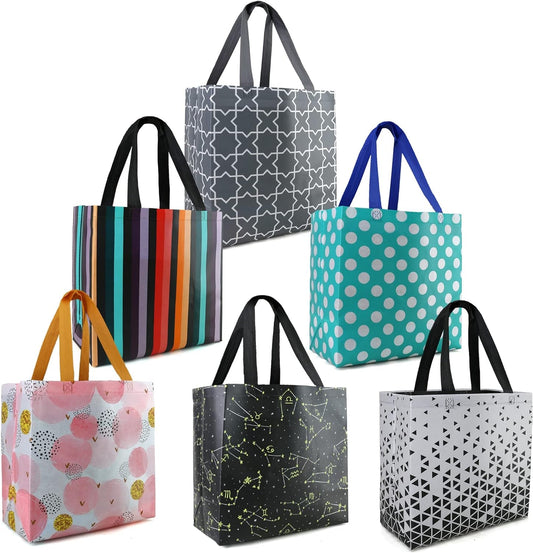 Beegreen 6 Pack Reusable Tote Bags for Shopping Large Gift Bags Lightweight Farmer Market Grocery Shopper Bag with Long Handle Cute Geometric Design Black Grey Pink Green White Home & Kitchen Kitchen & Dining Reusable Grocery Bags Storage & Organization Travel & To-Go Food Containers