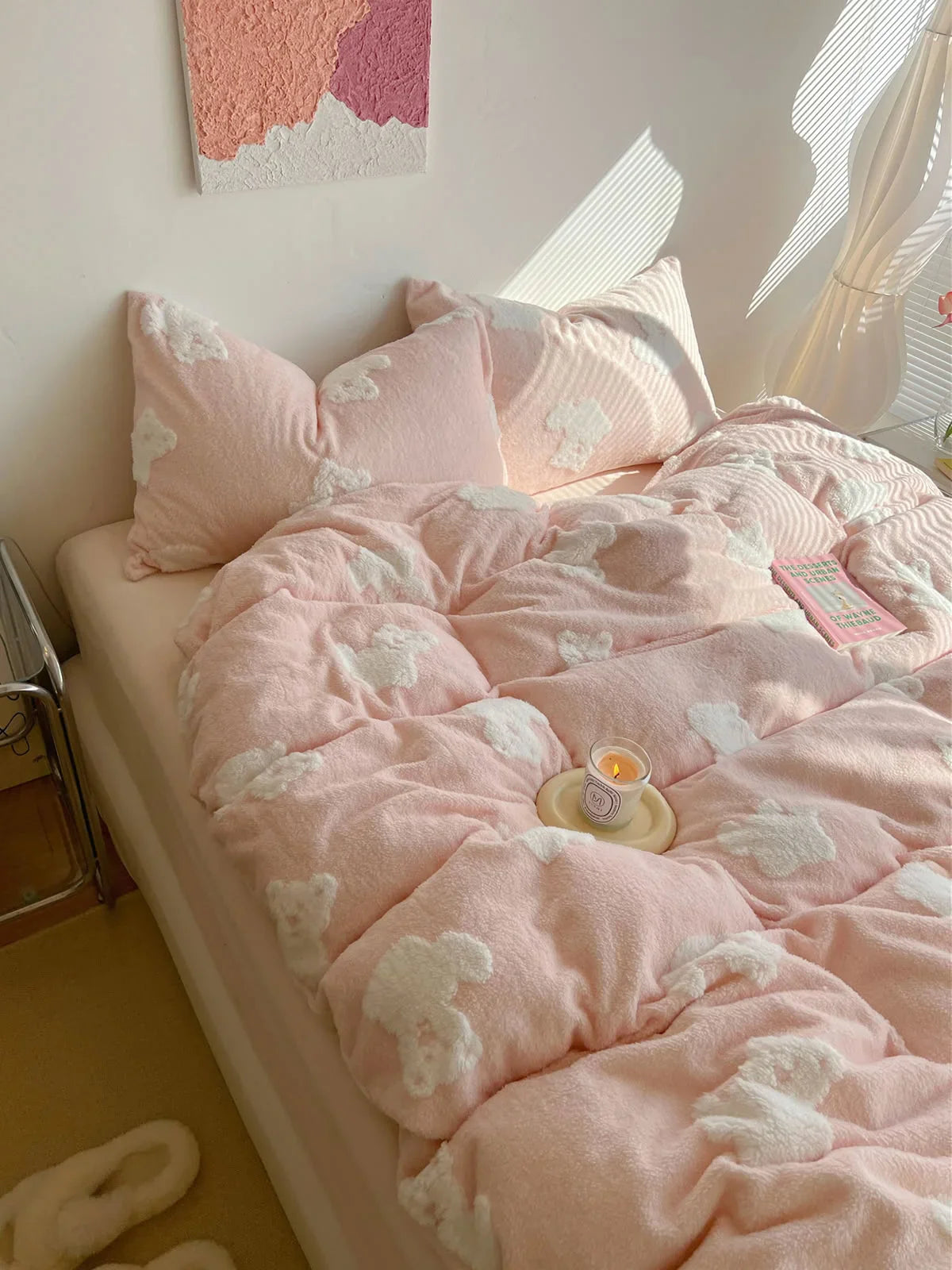 Plush Teddy Bear Flannel Fleece Bedding Set