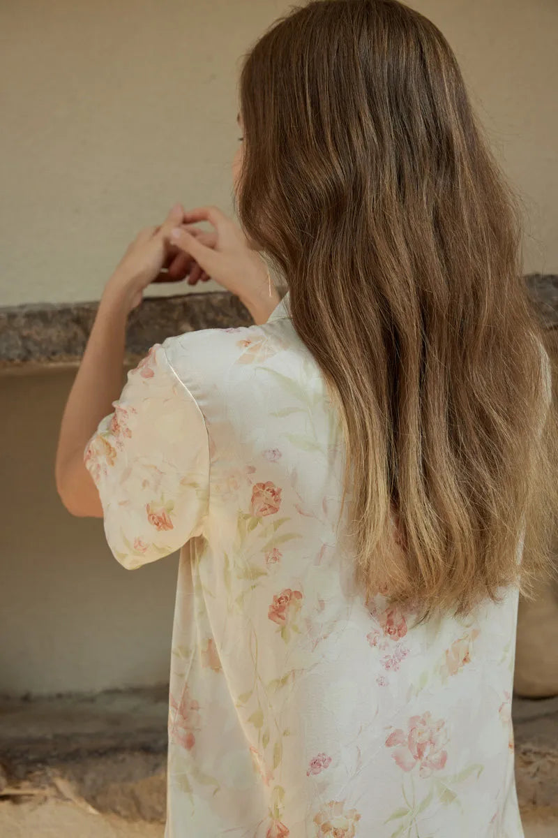 Silky Watercolor Floral Cotton Sateen Pajama