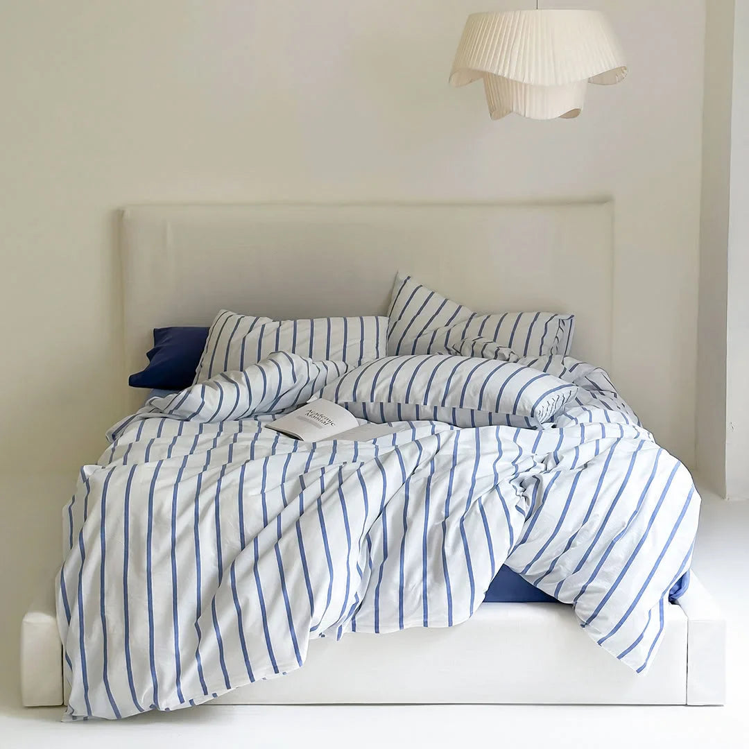 Crisp Blue & White Striped Washed Cotton Bedding Set
